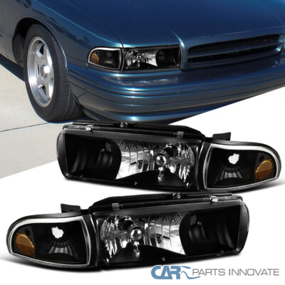Fits 1991-1996 Chevy Caprice 94-96 Impala Black Headlights+Corner Signal Lamps