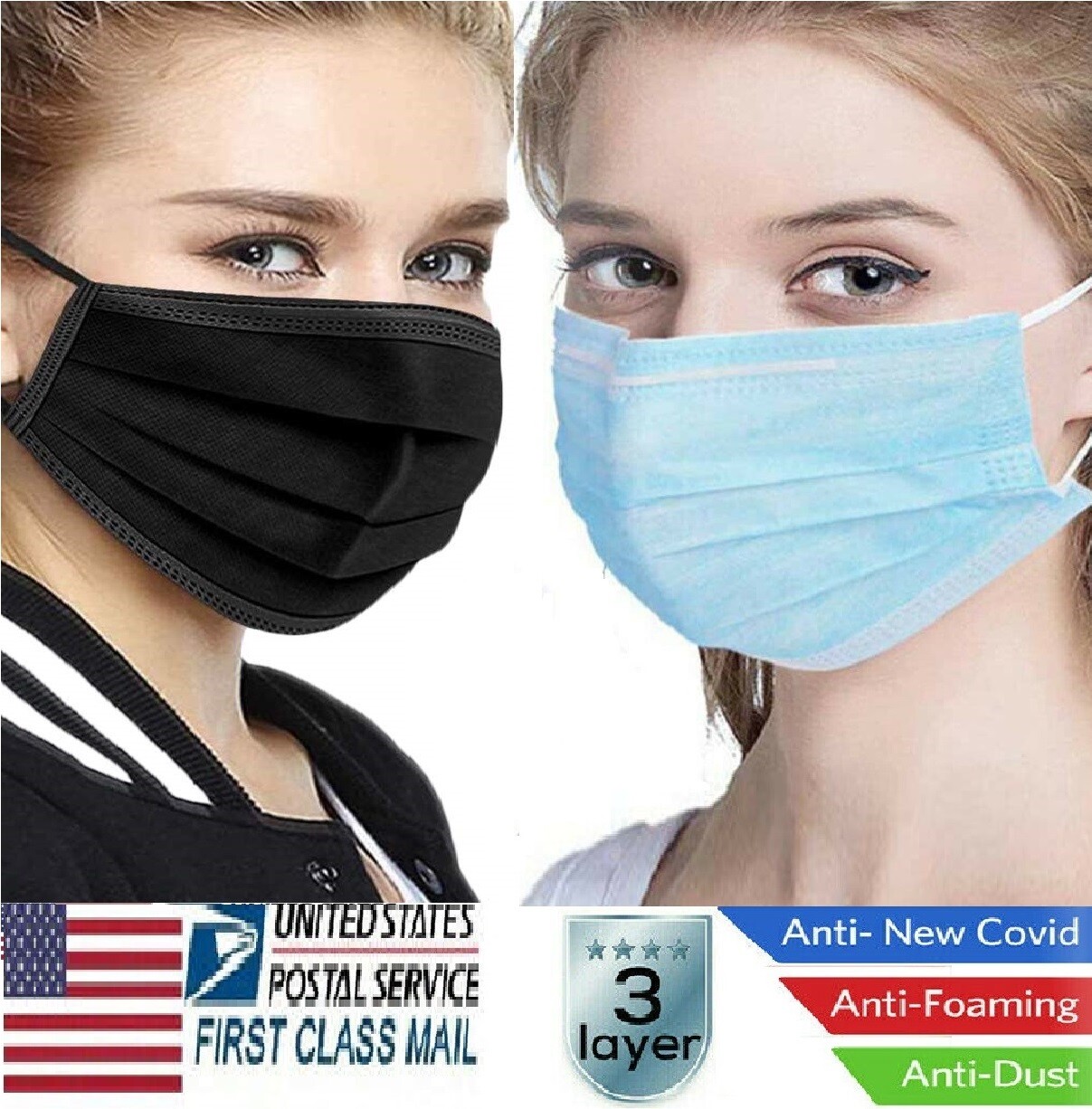50azul + 50negro desechable médico quirúrgico mascarilla dental cubierta bucal
