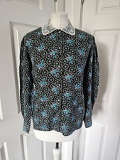 Vintage BHS Dark Floral Blouse Lace Collar Size 10 Cottagecore Edwardian Look 