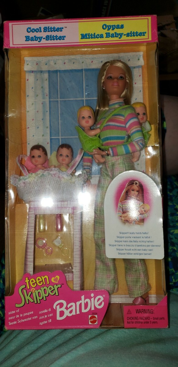 New BARBIE DOL MATTEL 1998 COOL SITTER TEEN SKIPPER WITH 4 BABIES