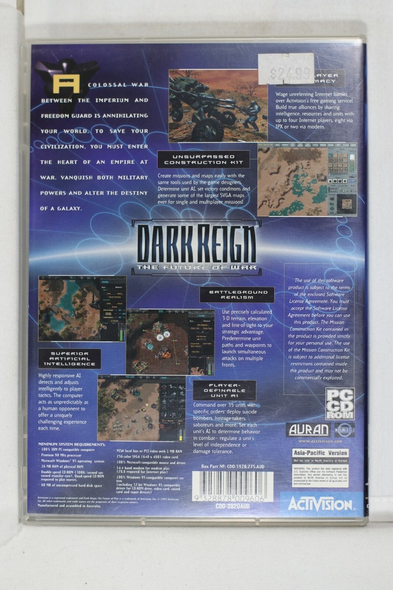 Dark Reign The Future Of War CD-ROM PC Game Platform Like New