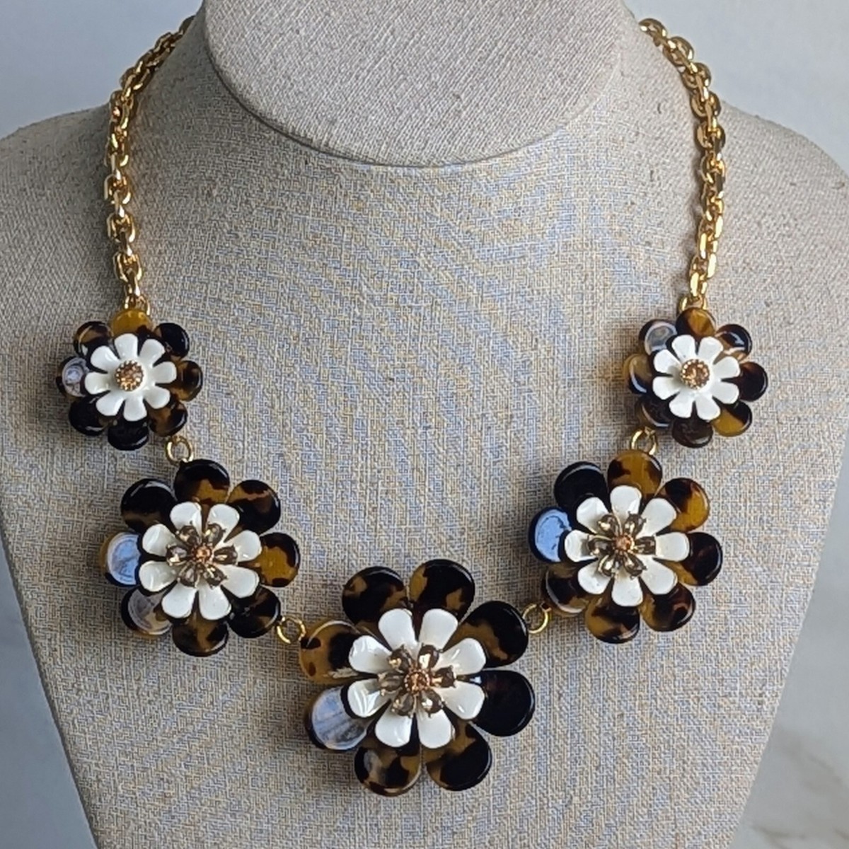 Vintage Talbot's Lucite Tortoise Shell Flowers Crystal Statement