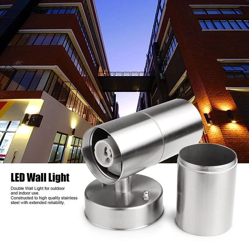 2X STAINLESS STEEL UP DOWN GU10 IP44 DOUBLE OUTDOOR LED LAMP WALL LIGHTS - Image 4 of 4