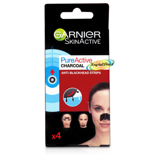 Garnier Pure Active Charcoal Anti Blackhead Nose Forehead Chin Strips 4pcs - Picture 1 of 1