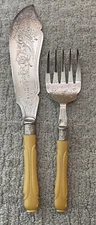 Antique 1904 Sheffield Richard Richardson Dragon Fish Fork & Knife Set Celluloid