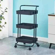 3-Tier Rolling Utility Cart with Handle Multi-Functional Storage Trolley black