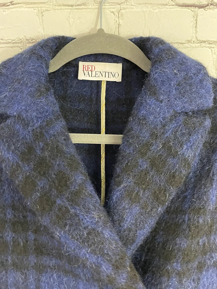 $950 Abrigo Valentino Rojo Mujer Lana Poliéster Mezcla Alpaca Talla 42 Azul Cuadros Foto 2 de 4
