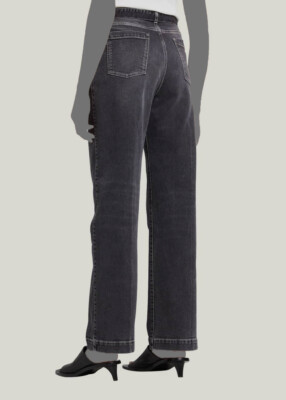 $790 PETER DO Women's Black Pleated Straight-Leg Belted Jeans Size