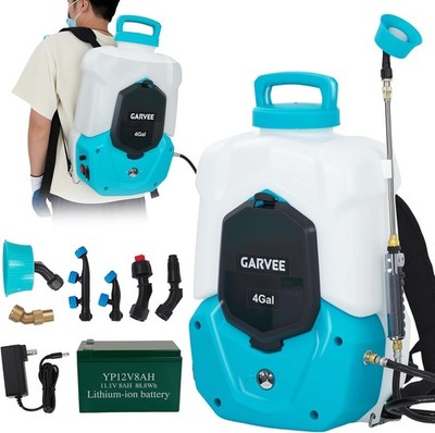 4 Gal Electric Sprayer Backpack Sprayer w/ 6 Nozzles & 2 Wands, Battery Powered