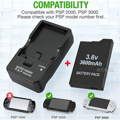 PlayStation Portable - 20個PSP バッテリー 3600mAh PSP3000 PSP2000 対応 For OEM Battery charger & 3600mAh Rechargeable For PSP 2000 3000
