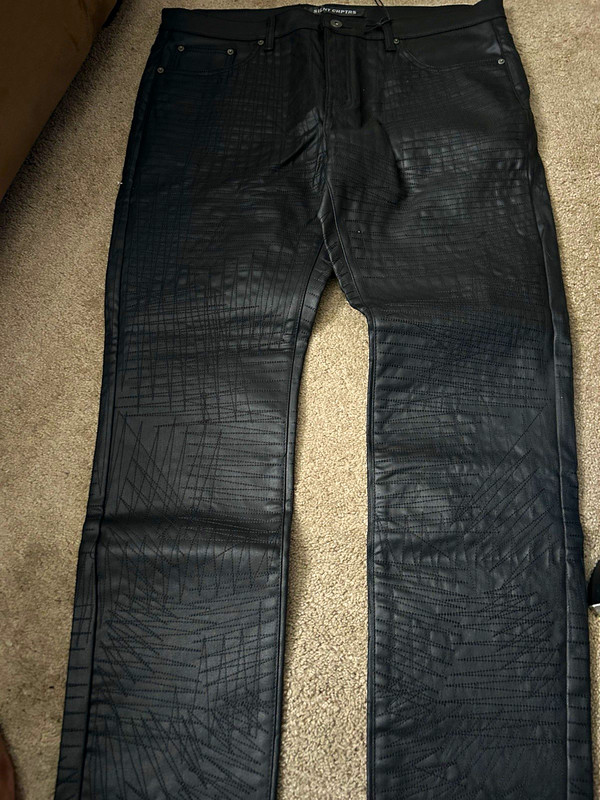 Shiny Clothes Men’s Black Faux Leather Slim Fit Pants Flat Front 5-Pocket 40