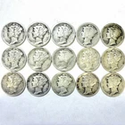 SILVER 90% Mercury Dimes 1917-1944 PDS Cull/Damaged - Lot of 15 Coins