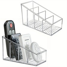 Clear Plastic Remote Control Holder and Desk Organizer with 4 Compartments for