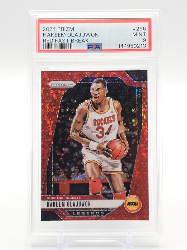 HAKEEM OLAJUWON 2024-25 PANINI PRIZM LEGENDS RED FAST BREAK /100 PSA 9 Q6222