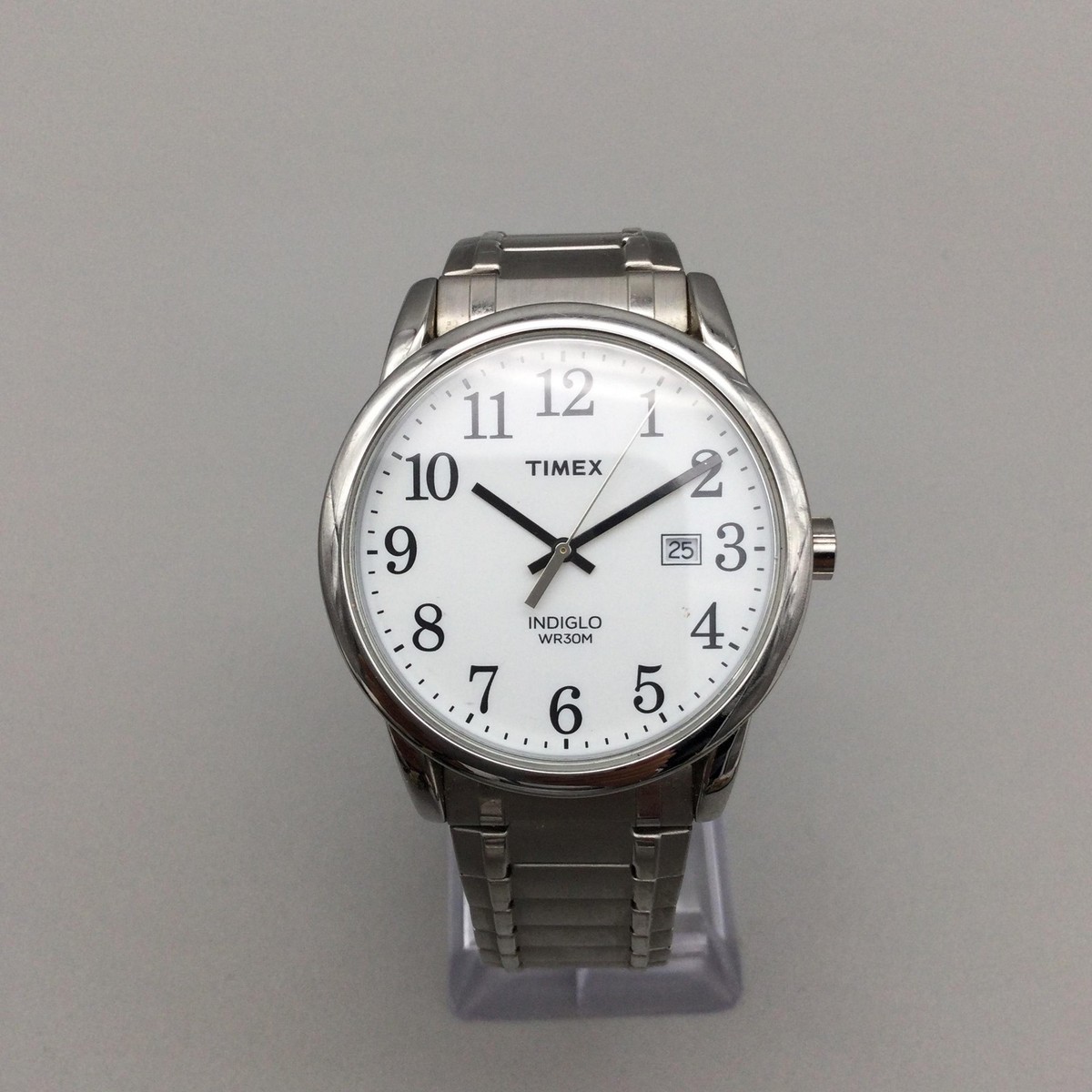 Timex Easy Reader Mens Watch 38mm Silver Tone Indiglo WR30M 