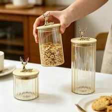 3 Pack Airtight Glass Storage Jars With Bamboo Lids, Kitchen Canister Set Amber