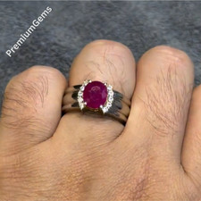 African Ruby, Natural Ruby Silver Ring, Ruby Gemstone Ring Sterling Silver 925