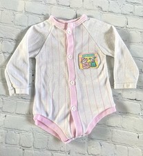 Vtg Fisher Price One Piece Made In USA Baseball Stripe Pink Buttons 9-12 Month