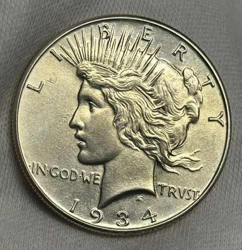 Mint State 1934-P Peace Dollar (lightly cleaned), U.S. Silver Type Coin $1 BU