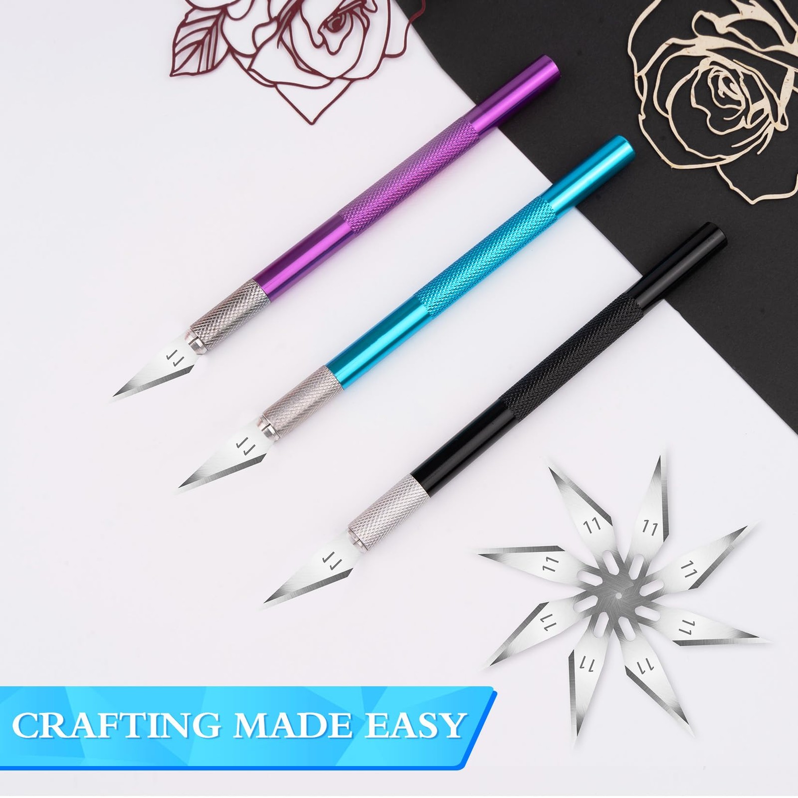 Exacto Knife, 3 Exacto Knives with 30 Exacto Blades 11, Craft Knife, Hobby Kn...