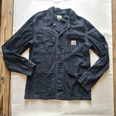 Carhartt WIP Michigan Chore Coat Black Faded Workwear Jacket Size M