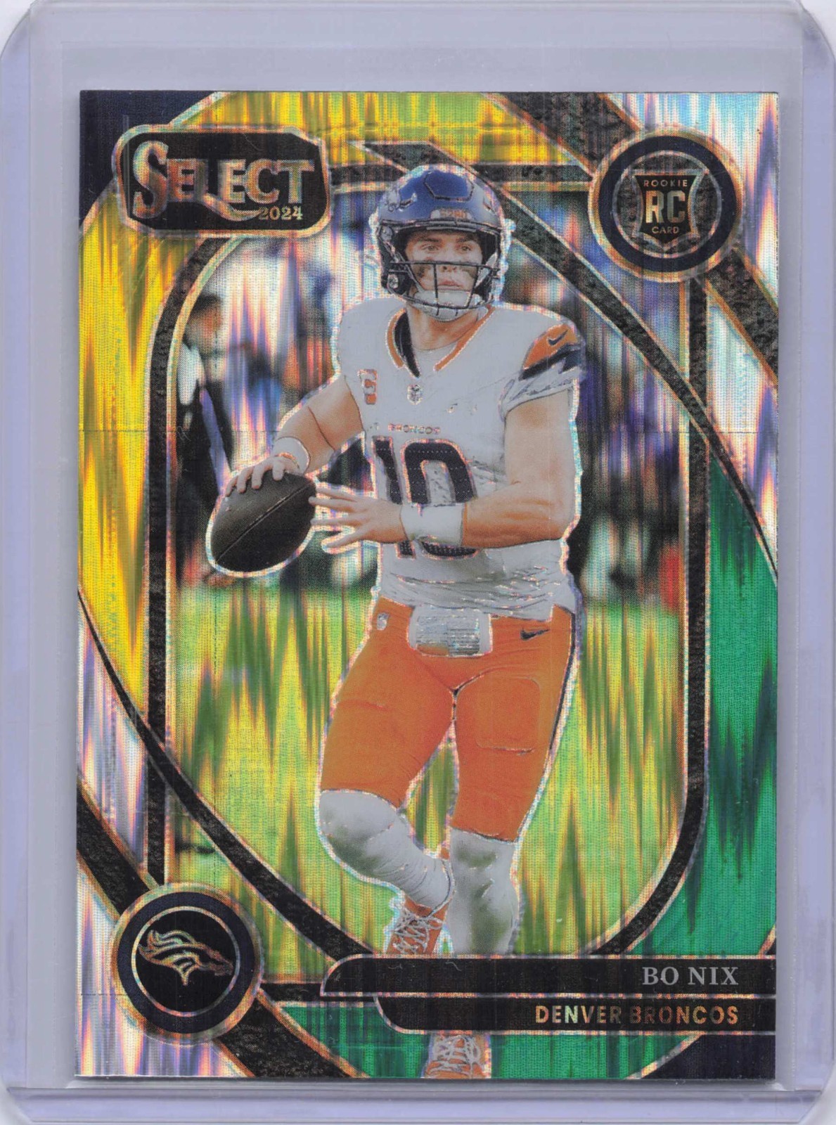 2024 Panini Select Club Level Bo Nix #221 Green & Yellow Shock Prizm (RC)
