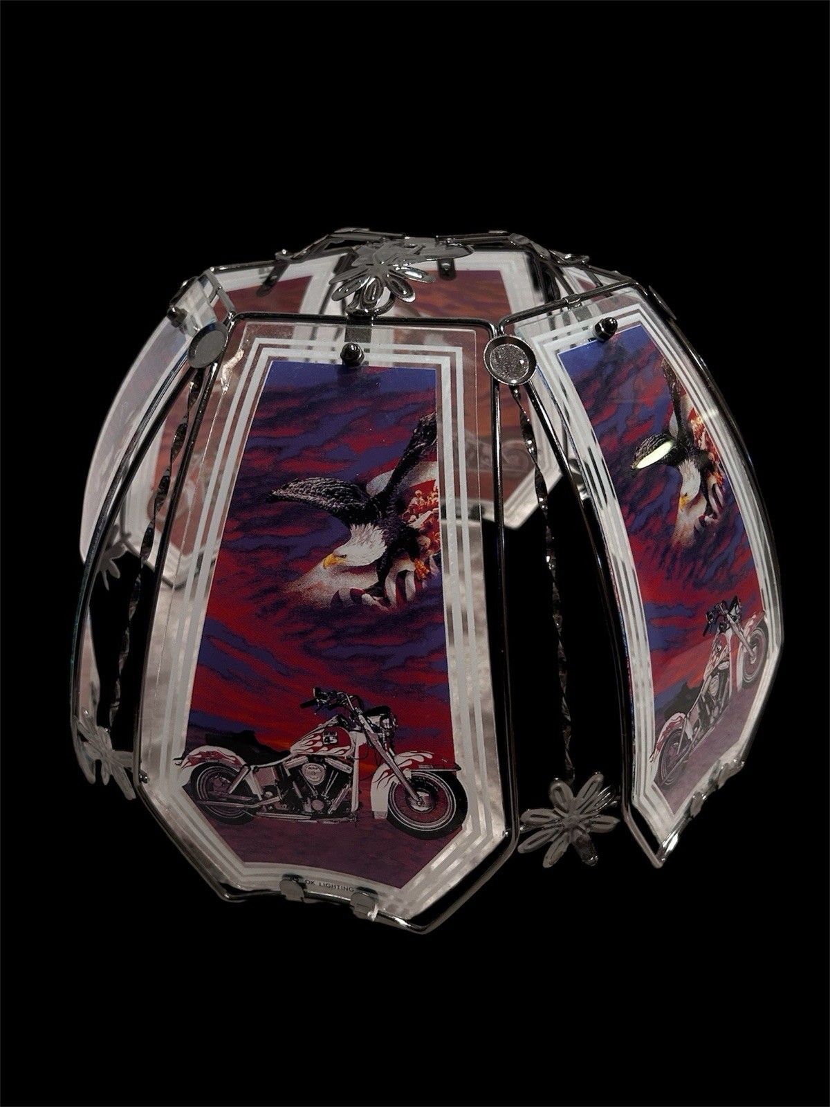 Vintage OK lighting Touch lamp Glass Panels & Shade Motorcycle Eagle USA NEW