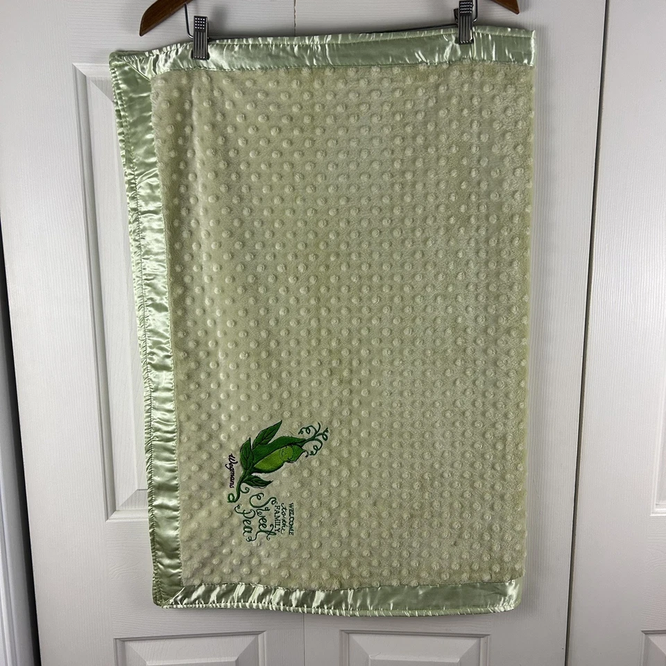 Wegmans Welcome to the Family Sweet Pea Baby Blanket Green Minky Dot Satin Silky - Image 4 of 4
