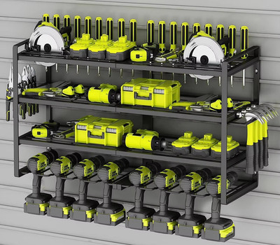 Heavy Duty Power Tool Organizer Drill 33'' 4-Layer Holder Wall Mount Storage Rack