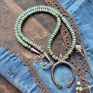 23" Sterling NAVAJO Pearl Kingman Turquoise Squash Blossom Silver Naja Necklace