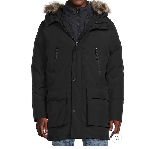 Cappotto uomo Michael Kors manica lunga capospalla Conway con cappuccio nero taglia S nuovo senza etichette
