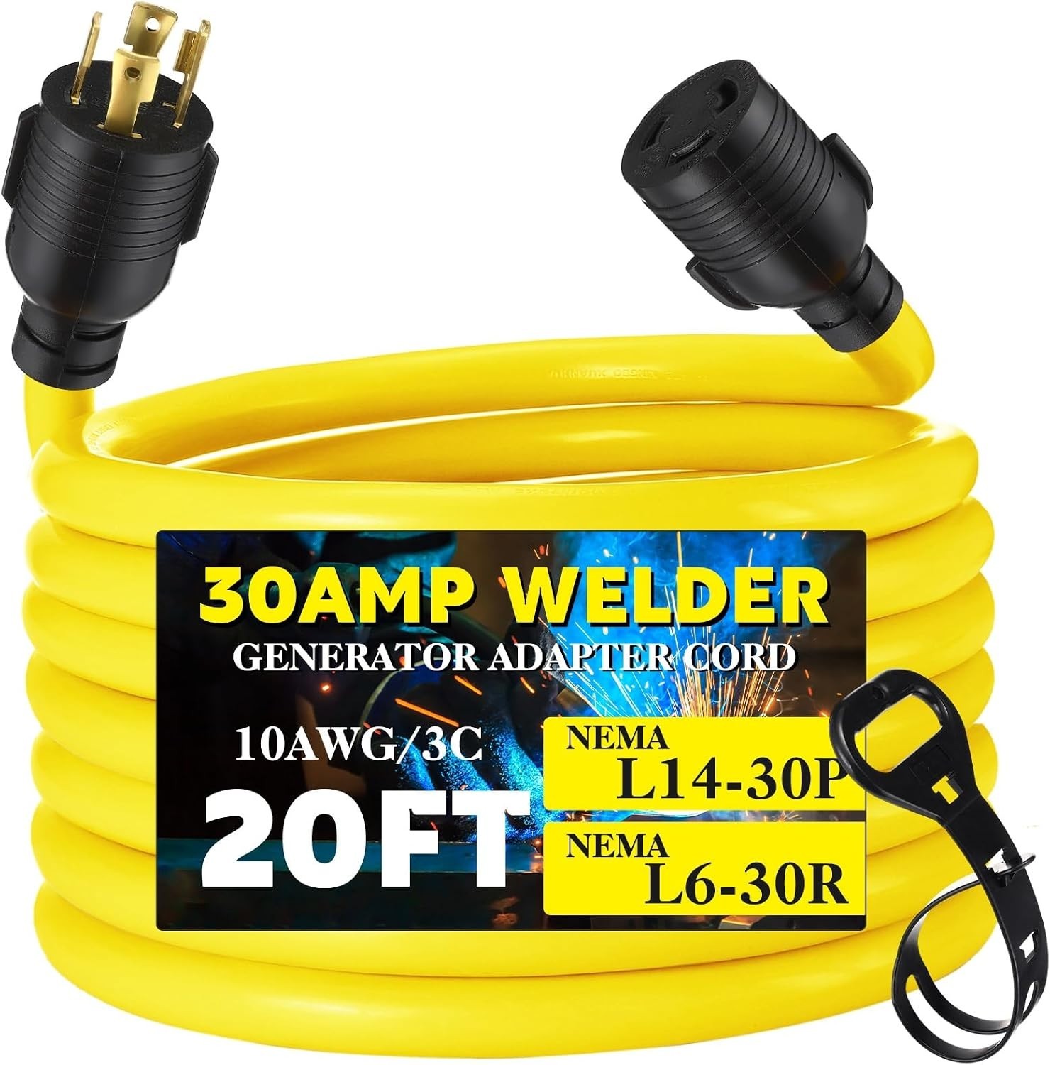 NEMA L14-30P to L6-30R Generator to Welder Adapter 20FT, 30 Amp 4 Prong F TO M