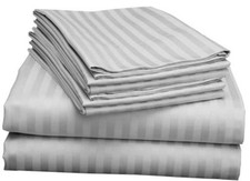 6 Piece Queen Sheet Set, Hotel Luxury Queen 18" Light Grey Stripe