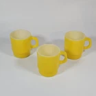 Vintage Anchor Hocking Fire-King Yellow Milk Glass Stackable Mugs Set of 3 USA