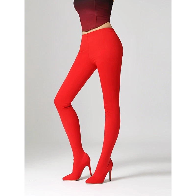 Damas Pantalones Elásticos Moda Botas Tacón Alto Punta Punta Estampado Leopardo Botas Foto 4 de 4