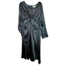 The Drop Women’s Sexy Violeta Black Satin Dress Front Cutout Long Sleeve Zip 2X