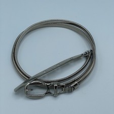 Vintage Metal Silver Stretchy Textured Buckle Waist Belt Glam Disco Art Deco