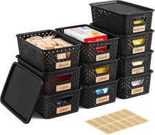 10 Pack Small Plastic Storage Bins with Lids Stackable Plastic Storage Baskets
