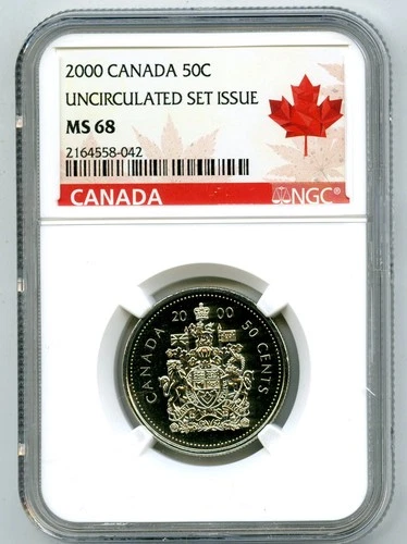2000 NO ' W ' MINT CANADA 50 CENT NGC MS68 UNC HALF DOLLAR