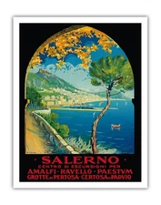 Salerno Italy - Pertosa Caves - Vintage Travel Poster by Vincenzo Alicandri 1928