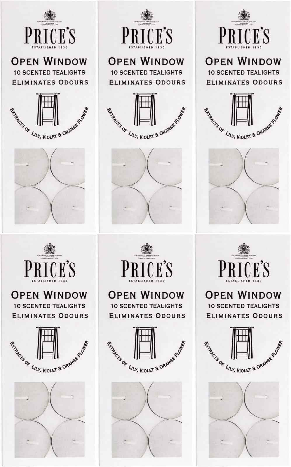 60x Price's Open Window Household Tealights Scented Candle - Eliminates Odour