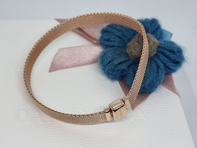 NEW BOXED Genuine PANDORA Rose Gold Reflexions Mesh bracelet   18cm   ALE MET 