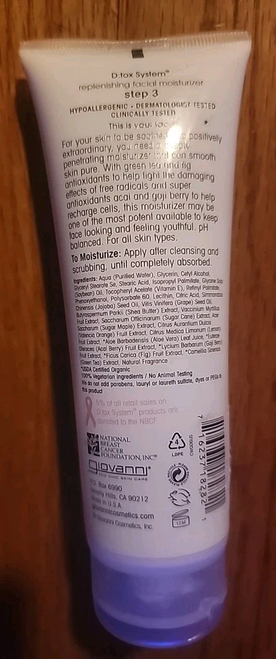 Crema hidratante facial reponedora Giovanni (4 OZ) sin caja  Foto 2 de 2