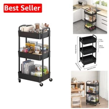 Elegant 3-Tier Rolling Utility Cart - Mobile Storage Trolley, Black Finish