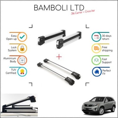 Bamboli 29.5'' Ski Carrier & Silver Cross Bar Set For Kia Sorento 10-15 4pcs
