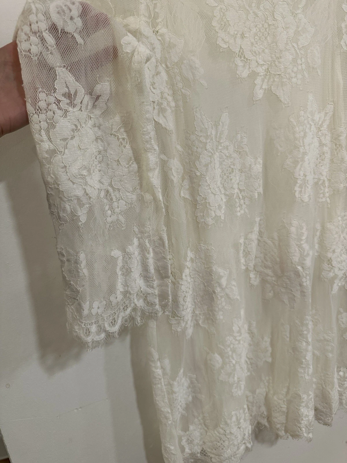 OFF WHITE Urban Outfitters abito donna panna pizzo boho manica lunga taglia small nuovo senza etichette