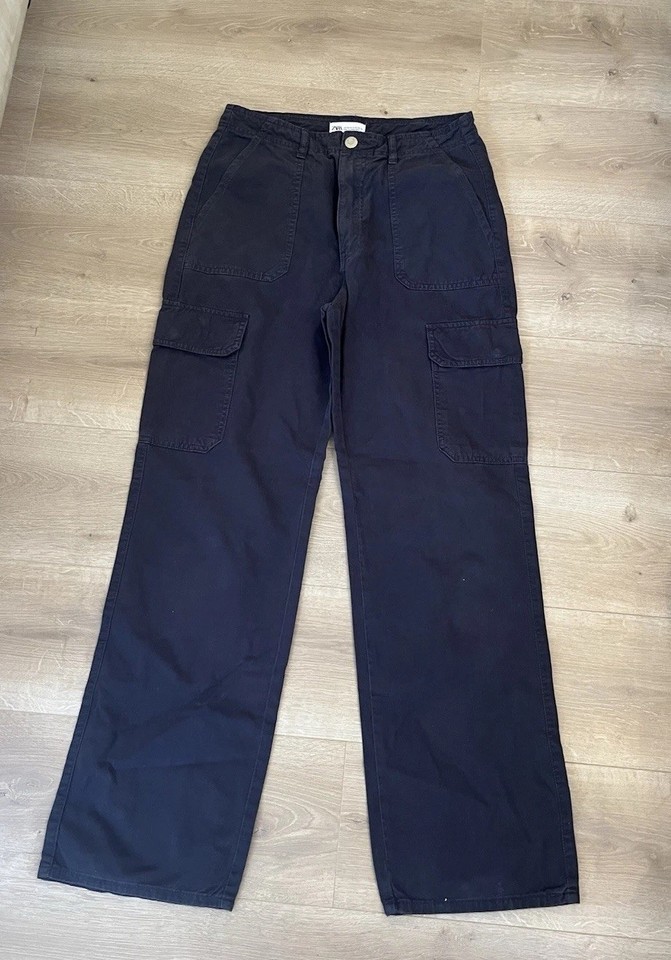 Zara Combat Trousers Size 10 Longer Length Navy Blue