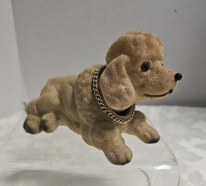 RARE Vintage POODLE Flocked Bobblehead Dog Nodder Gold Chain Collar