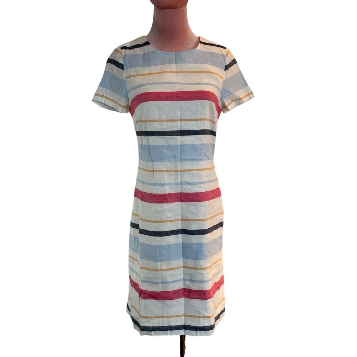 Karl Lagerfeld Paris Sheath Dress Cap Sleeve Linen Cotton Lined White &  Stripe 4 | eBay