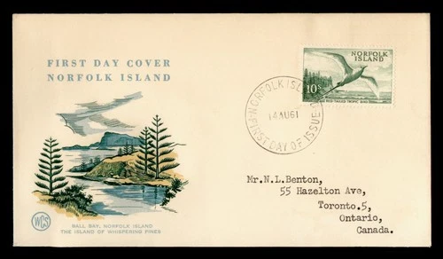 DR WHO 1961 NORFOLK ISLAND FDC BIRD RED TAILED WSC CACHET TO CANADA M71466